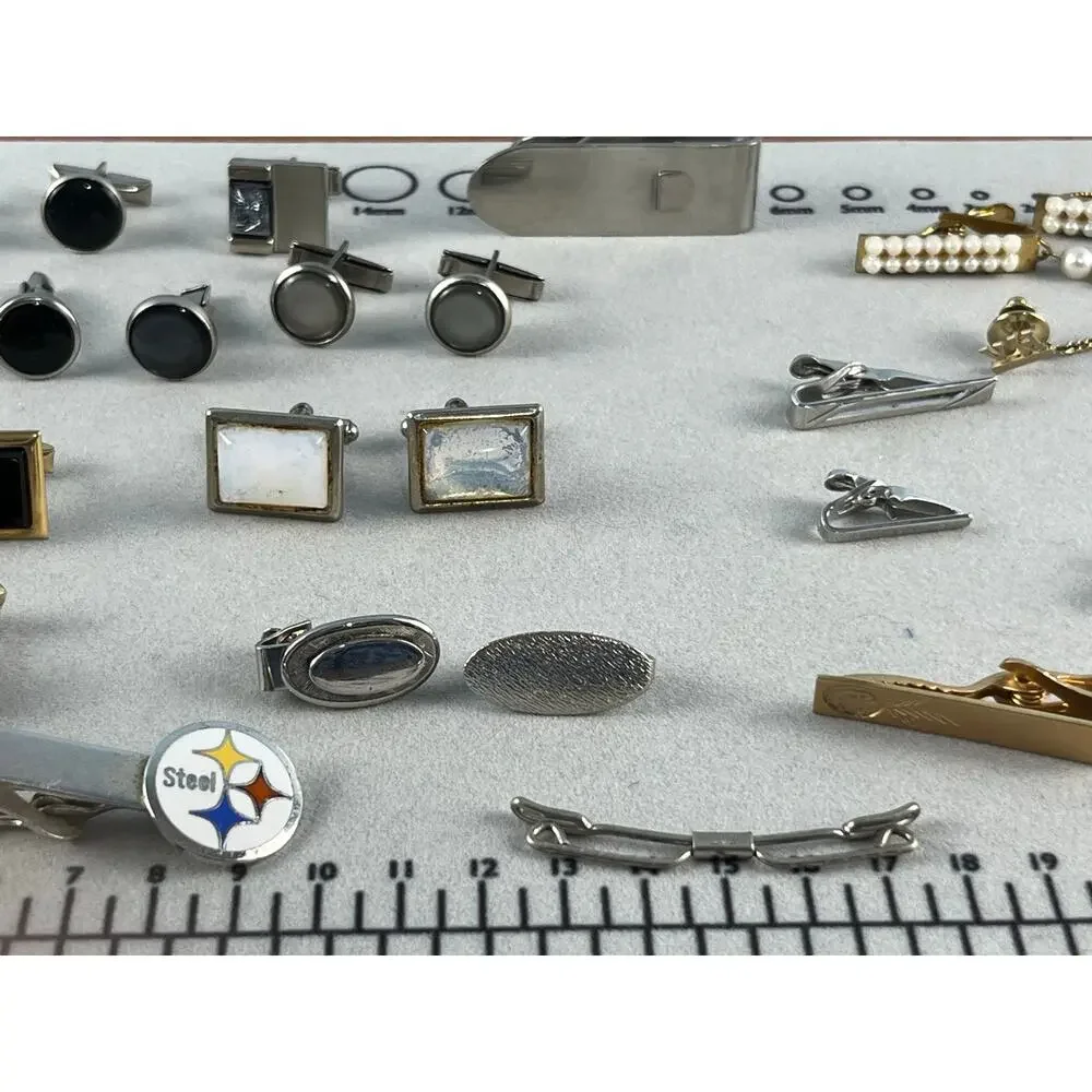 VTG Cufflink Tie Tacks Tie Clip Lot Gold Silver Tone Singles Crafts Wearable